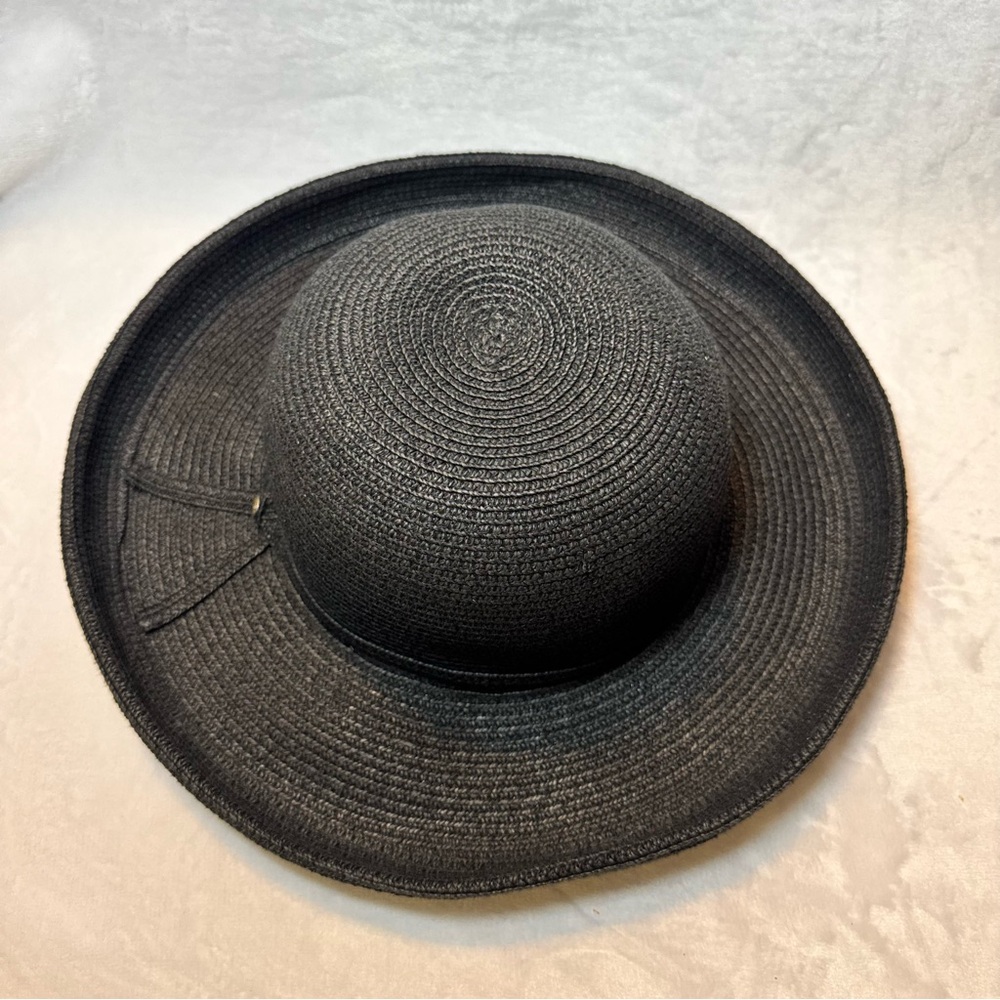 Betmar New York Vintage Black Rolled Brim Straw Sun Hat Resort Wear Retro - Picture 2 of 9